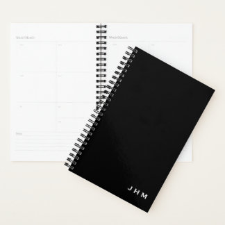 Agenda Iniciais de Monograma Preto Mínimo Profissional