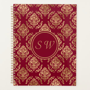 Agenda Iniciais De Nome Dourado Damask No Casamento De Bo
