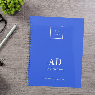 Agenda Iniciais do monograma azul real 2025