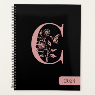 Agenda iniciais do monograma Black Peach nome minimalista