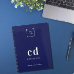 Agenda Iniciais do monograma branco azul de logotipo 2025<br><div class="desc">fundo azul marinho e texto branco. Personalize e adicione seu logotipo,  suas iniciais de monograma e um ano de título. Seu logotipo na frente e atrás. Espaço para o seu endereço no verso.</div>