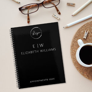 Agenda Iniciais do Monograma do Logotipo Comercial Preto