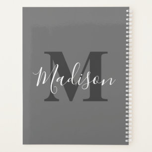 Agenda Iniciais do Monograma Nome Personalizado Cinza Bra