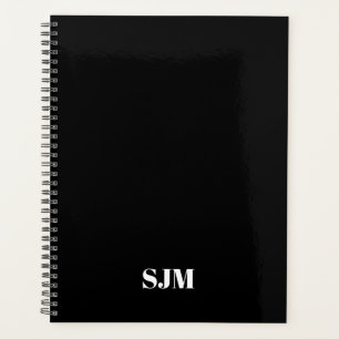 Agenda Iniciais minimalistas de monograma branco preto