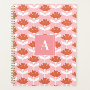 Agenda Inicial de Monograma Quadrado Floral Vintage Rosa