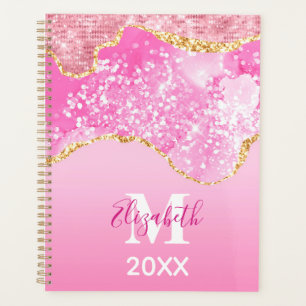 Agenda Inicial do Nome Monograma Rosa Dourado Glam Brilho