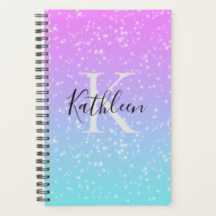 Agenda Inicial Monograma Nome Rosa Azul Brilho Feminino