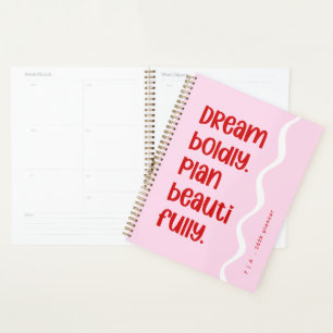 Agenda Inspiração Moderna Fofa em Monograma Rosa e Vermel