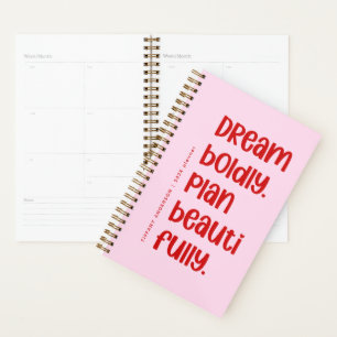 Agenda Inspiração Moderna Fofa Nome e Ano Rosa e Vermelho