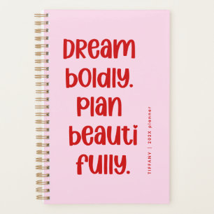 Agenda Inspiração Moderna Fofa Nome e Ano Rosa e Vermelho