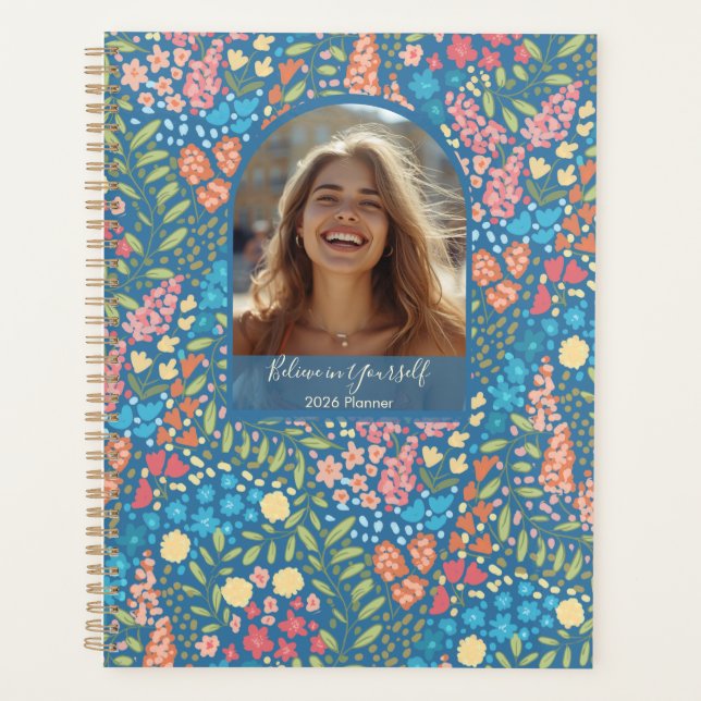 Agenda Inspirational Floral Photo Weekly Monthly Planner (Frente)