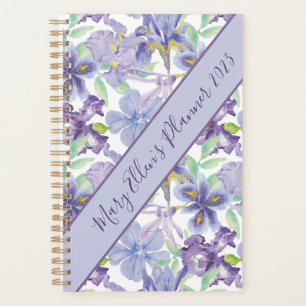 Agenda Iris Floral Monograma Roxo Amarelo Ano Aquarela