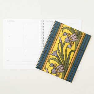 Agenda Iris Flower Art Nouveau Vidro Estampado Azul Doura