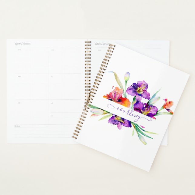 Agenda Íris personalizada em aquarela roxa (Exibição)