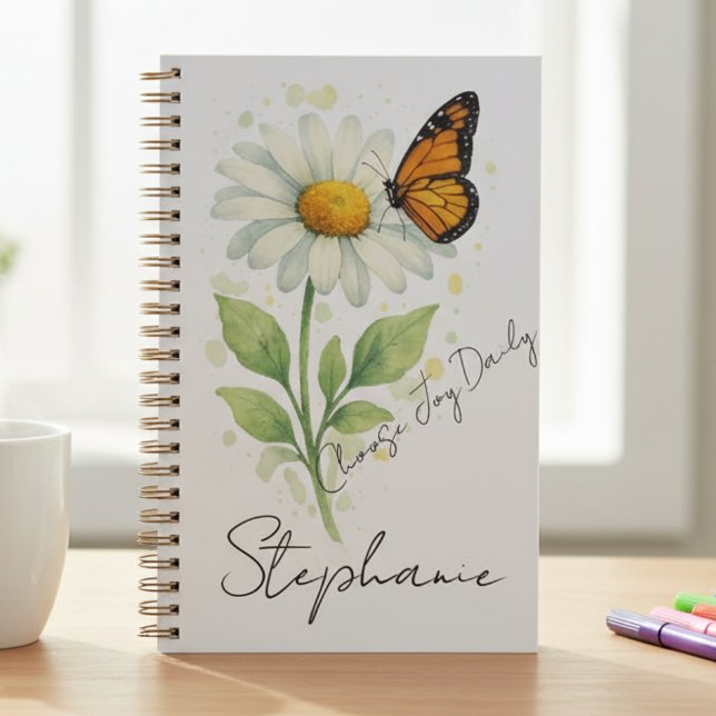 Agenda Ivi Monarca da Margarida Caprichosa (Daisy and monarch "Choose Joy Daily" planner with name, a cheerful self-care essential)