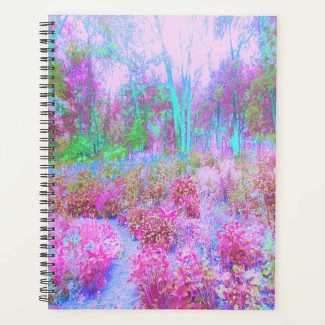 Agenda Jardim Abstrato de Rosa Impressionista e Turquesa (Frente)