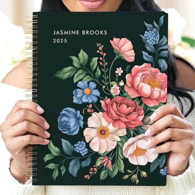 Agenda Jardim Botânico Vintage Nome Personalizado Floral (Criador carregado)