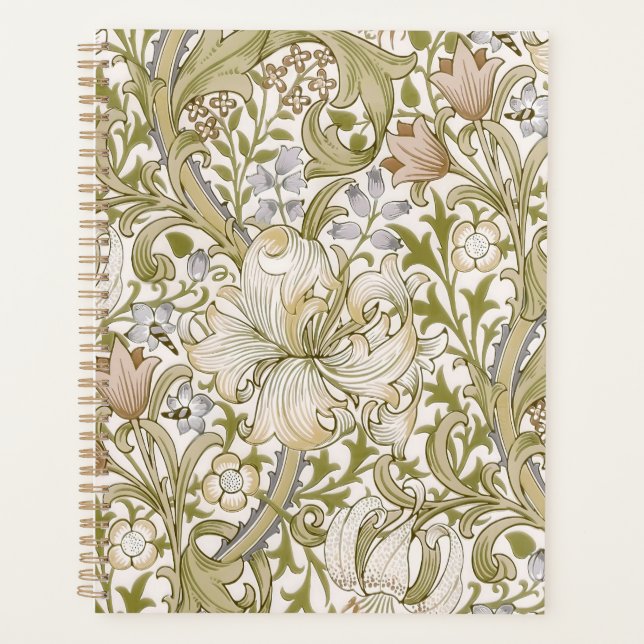 Agenda Jardim de Lírio Dourado Clássico de William Morris (Frente)