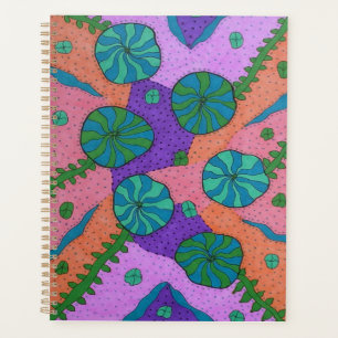 Agenda Jardim do Mar Retro em Laranja e Roxo
