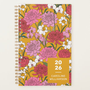 Agenda Jardim Floral Boho Amarelo Nome Personalizado