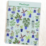 Agenda Jardinagem Vegetal Personalizada<br><div class="desc">O acessório perfeito para qualquer um com polegares ou dedos verdes, este design único apresenta um padrão doméstico divertido, com cactos coloridos, suculentos e outras plantas em potes de plantas azuis marinhos e cobaltas contra um fundo azul de ovo de pato. Ideal para qualquer jardineiro ou planta. Altere o nome...</div>