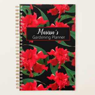 Agenda Jardineiro Hibisco Monstera Padrão Preto Vermelho