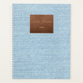Agenda Jeans Negra Azul Moderno Textura Patch de Couro