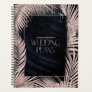 Agenda Jewel Folha de Palmeira Casamento Dourado Rosa/Azu