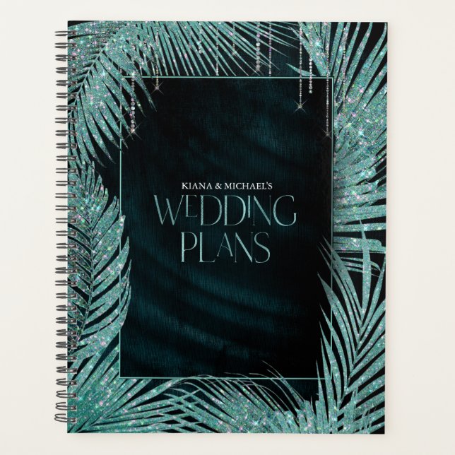 Agenda Jewel Palm Leaf Wedding Teal ID830 (Frente)