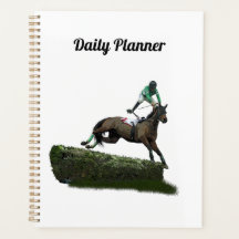 Jockey Com Cavalo Pulando Em Green Daily Planner