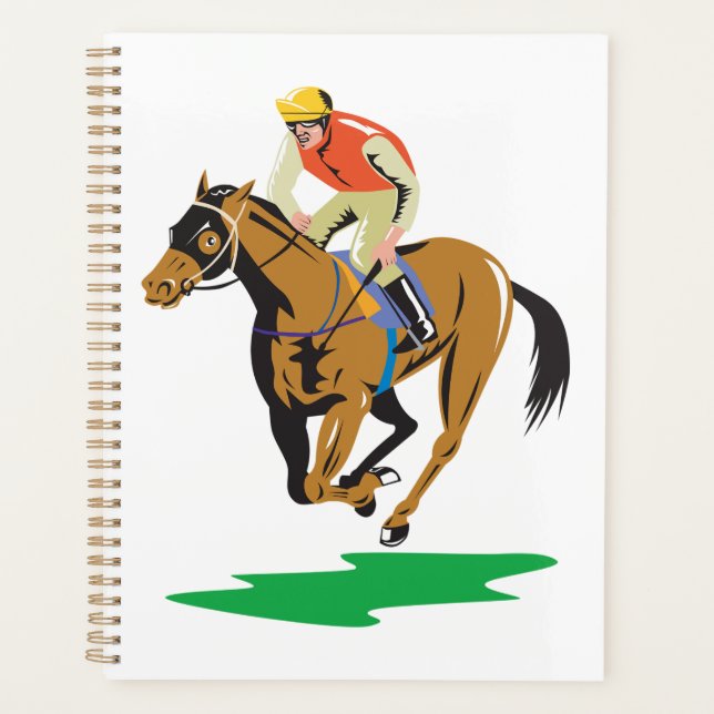 Agenda Jockey de corrida de cavalos galopando (Frente)