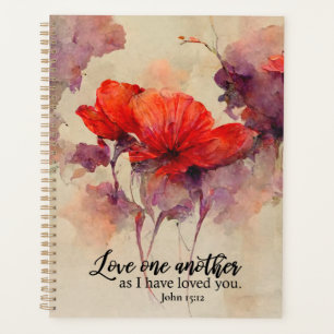 Agenda John 15:12 Se Ama Outra Bíblia Verso Floral Vermel
