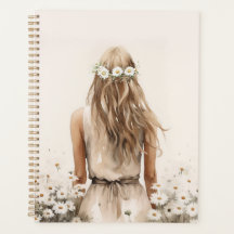 Jovem Mulher Aquarela Em Daisy Field