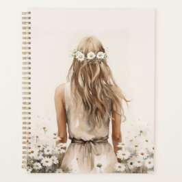 Agenda Jovem Mulher Aquarela Em Daisy Field