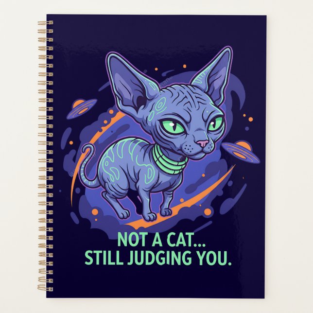 Agenda Judging Alien Sphynx Cat Sci-Fi Humor Art (Frente)