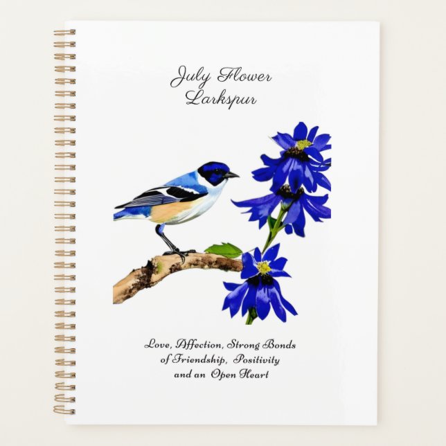 Agenda Julho, Mês do Nascimento, Flor Bluebird e Larkspur (Frente)