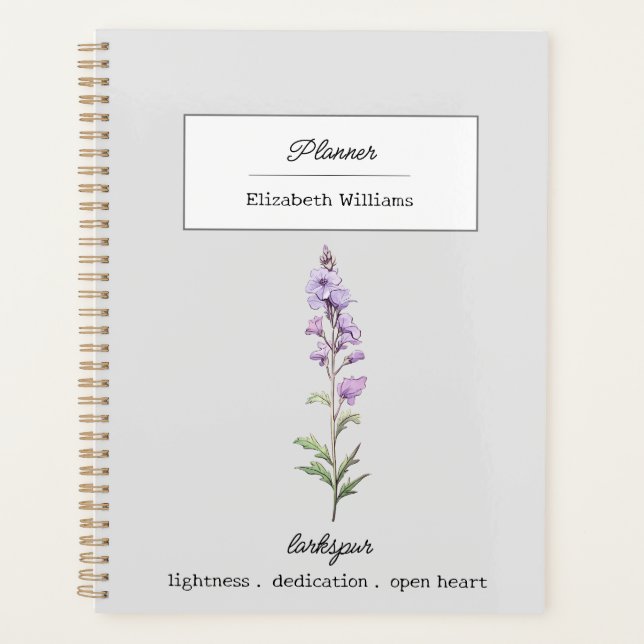 AGENDA JULY LARKSPUR BIRTH FLOWER PERSONALIZADO (Frente)