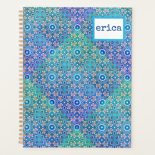 Agenda Kaleidoscópio Verde Azul Nome do Boho (Frente)