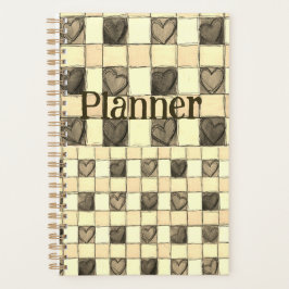 Agenda Khaki tan & creme gingham coração Planner