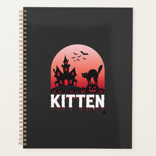 Agenda Kitten do Dia das Bruxas Casa Assombrada Design de (Frente)