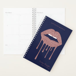 Agenda Lábios de gotejamento Dourado com Rosa Azul marin