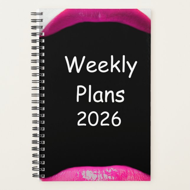 Agenda lábios Rosa Simples planos para 2026 (Frente)