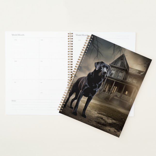 Agenda Labrador Preto Halloween Assustador (Exibição)