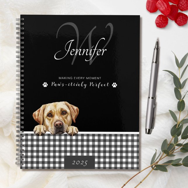 Agenda Labrador Retriever Black White Gingham Nome Person (Criador carregado)