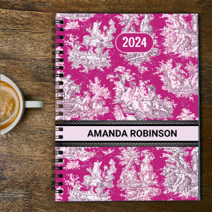 Agenda Laca magenta, rosa-rosa, elegante, toile de jouy