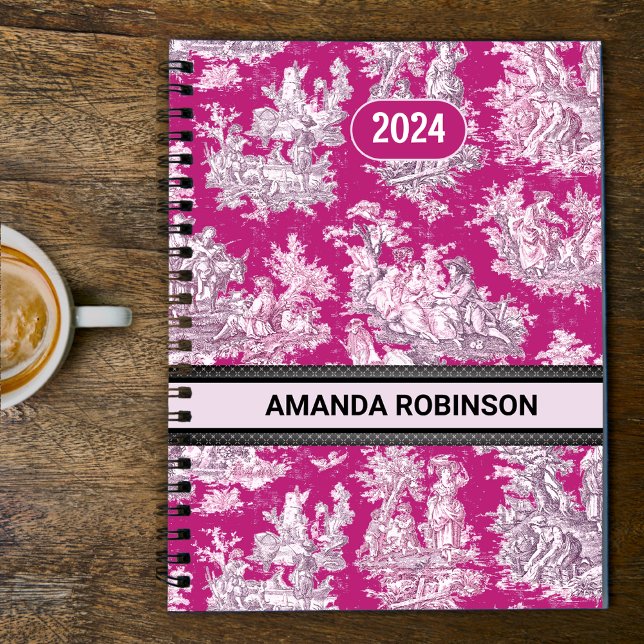 Agenda Laca magenta, rosa-rosa, elegante, toile de jouy (Criador carregado)