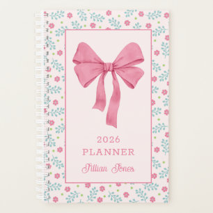 Agenda Laço Coquete Rosa Padrão Floral Nome Personalizado