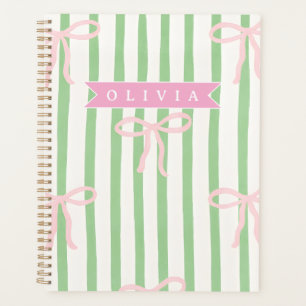 Agenda Laço Verde Listrado Coquete Feminino Personalizado