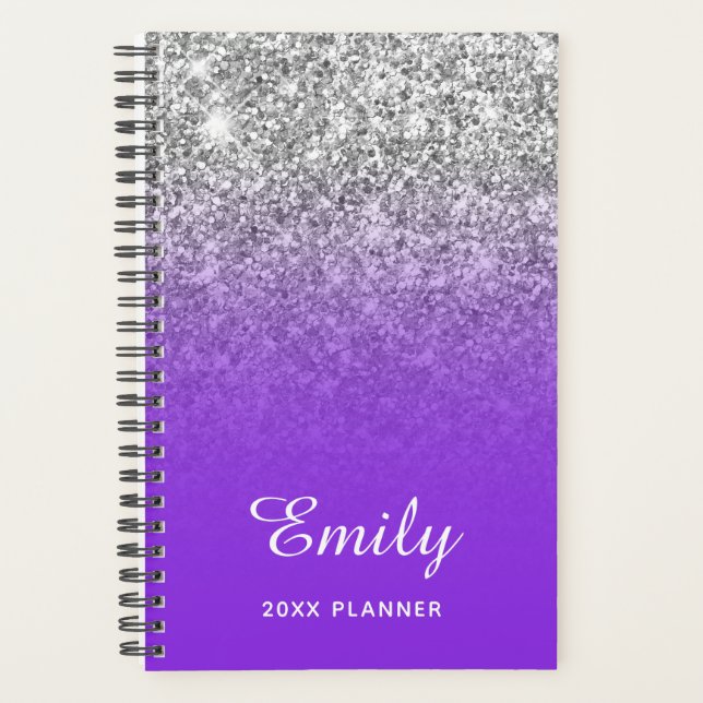 Agenda Lacre Azul Violeta Prateado Ombre Personalizado (Frente)