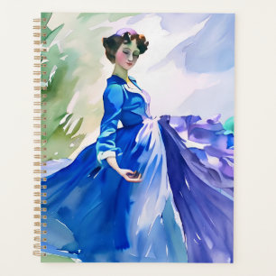 Agenda Lady in Blue Vress - Pintura por Aquarela